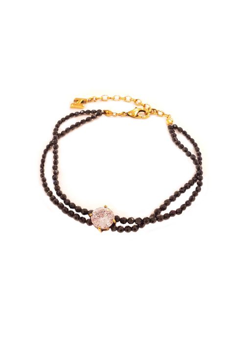 Pulseira Ponto Luz Cristais Preto Ouro Vintage