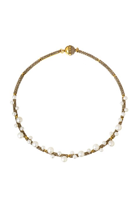 Choker Strass e Pérolas Fascínio Ouro Vintage