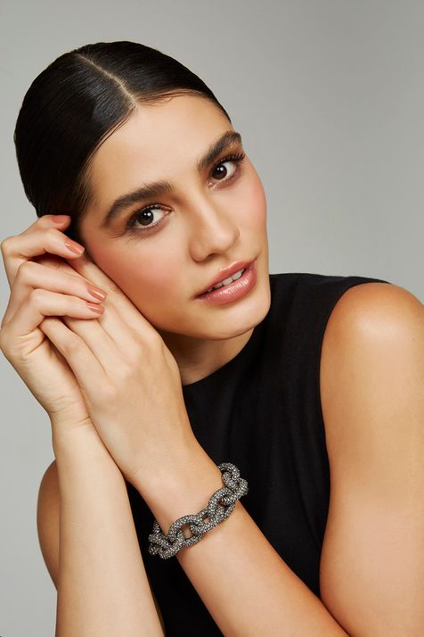 Pulseira Navy Grumê Strass Classics Prata Velha