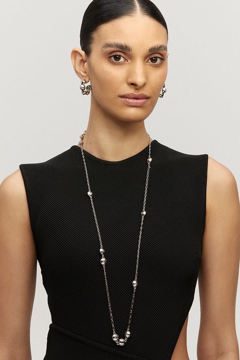 Colar Longo Mare Prata Boho