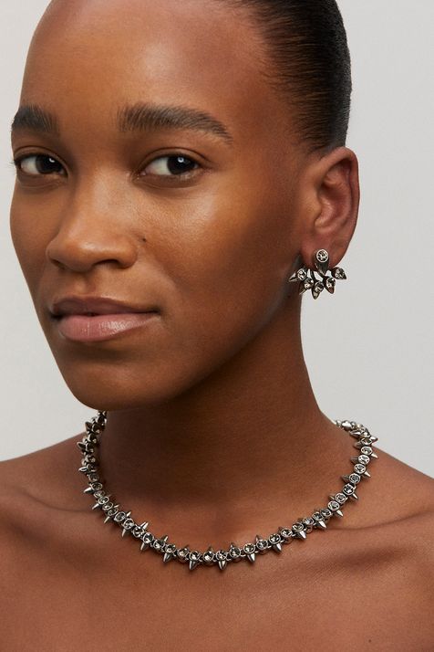 Choker Duo Strass Sementes Classics Prata Boho