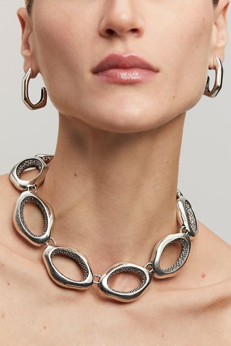 Colar Elos Strass Paisagens Prata Boho