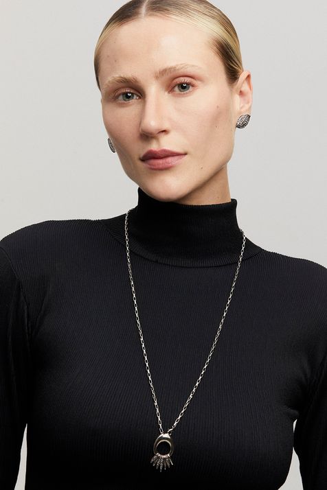 Colar Escapulário Folhagens Prata Boho TU
