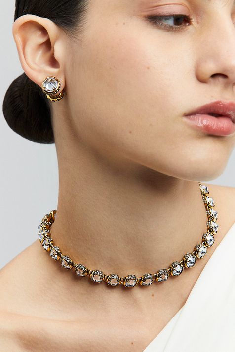 Choker Cristal Singular Ouro Vintage TU