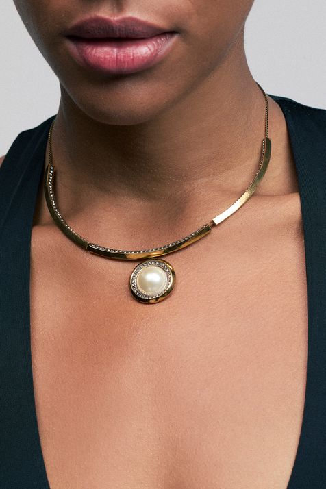 Colar Curto Pérola Sirius Ouro Vintage - TU