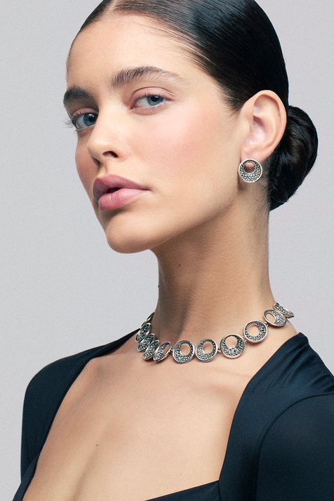 Choker Strass Alpha Prata Boho - TU