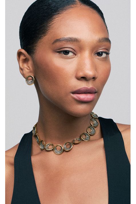 Choker Strass Alpha Ouro Vintage - TU