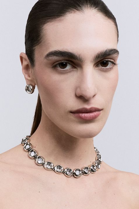 Colar Curto Zircônias Mar Prata Boho - TU
