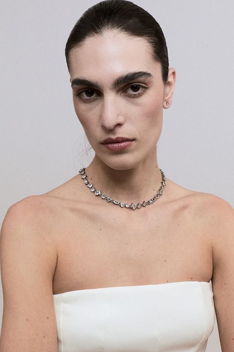 Colar Curto Zircônias Brisa Prata Boho - TU