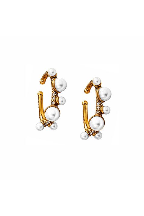 Kit 2 Brincos Earcuff Pérola Fascínio Ouro Vintage - TU
