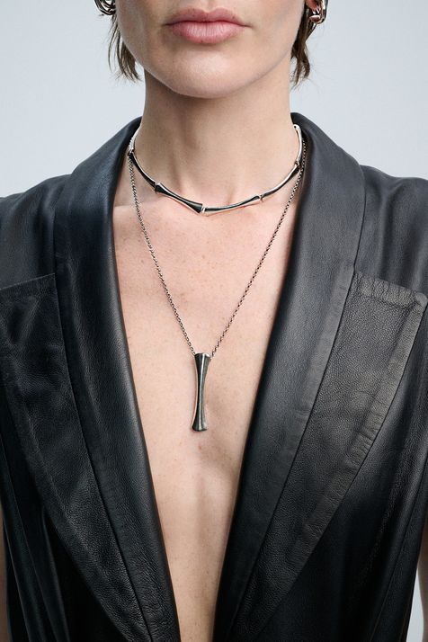 Colar Midi Metal Op Art Prata Boho - TU