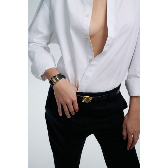 Cinto-Couro-Op-Art-Ouro-Vintage