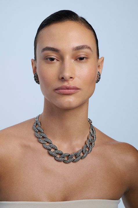 Colar Grumê Strass Classics Prata Boho
