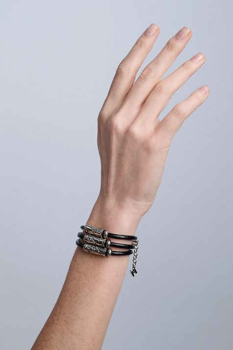 Kit 3 Pulseiras Couro Animal Print Prata Boho - TU