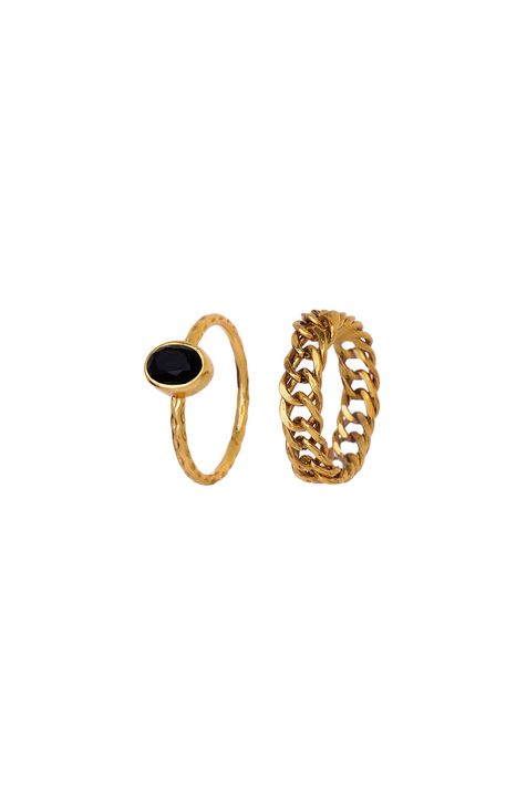 Kit De Aneis Onix ALB#001 Ouro Antique P