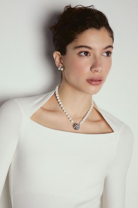 Colar Duo Pérolas Camélia Prata Boho - TU