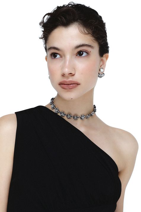 Colar Curto Zircônias Camélia Prata Boho - TU