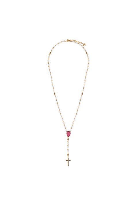 Colar Terço Quartzo Rosa Fé III Ouro Vintage - TU