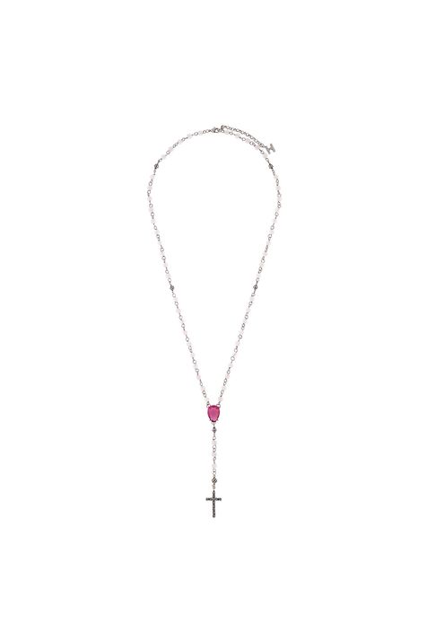 Colar Terço Quartzo Rosa Fé III Prata Boho - TU